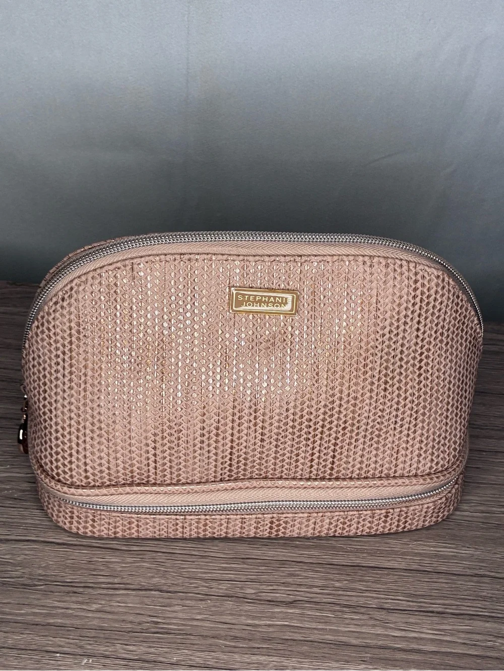 GUC Stephanie Johnson Rose Gold Textured Travel Cosmetic Pouch